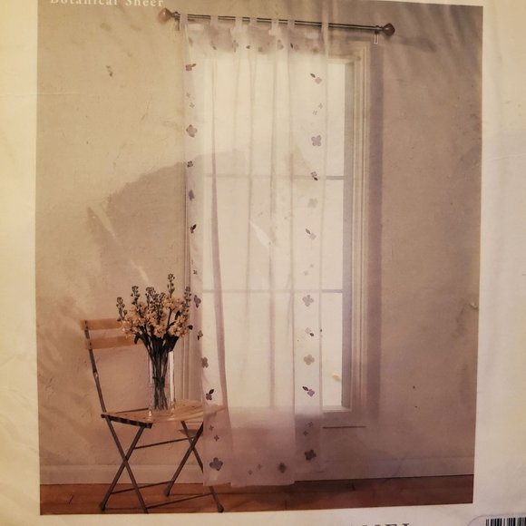 American Pacific Pair of Farmhouse Botanical Sheer Floral Curtains - Picture 1 of 6